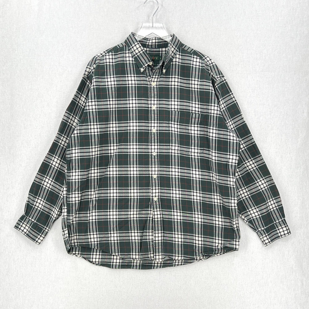 J. CREW Orsman Long Sleeve Button Down Shirt Mens XL Green White Plaid Vintage